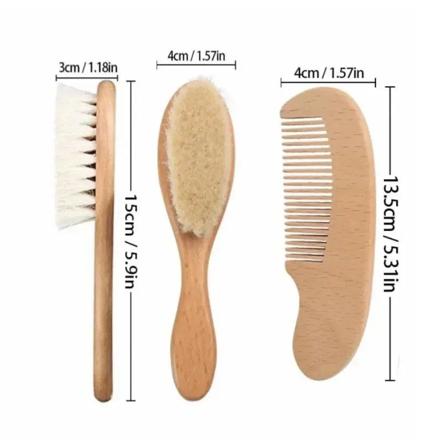 🍼✨ Baby Beech Wood Brush & Comb 🚀 (Με Μαλακό Μαλλί – Για Νεογέννητα)