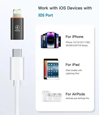 ⚡🔌 USB-C to Lightning 8-Pin Adapter – Γρήγορη Φόρτιση & Data Sync για iPhone/iPad/MacBook 🎯