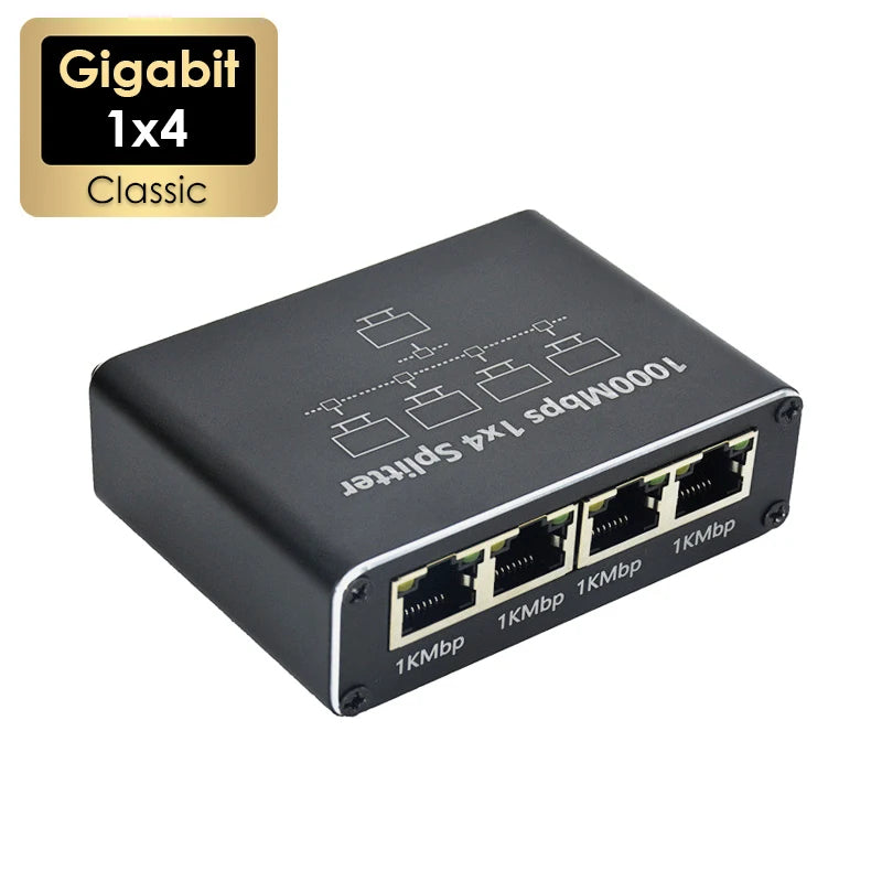 1000Mbps Ethernet 1x4 Splitter – Gigabit RJ45 Cat6 LAN Extender