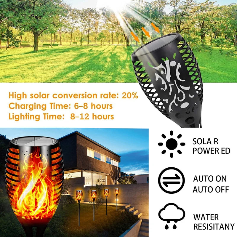 🔥🌞 Ηλιακά Φωτιστικά Κήπου – 96 LED Torch με Εφέ Φλόγας, Αδιάβροχα & Αυτόματης Λειτουργίας 🌙✨
