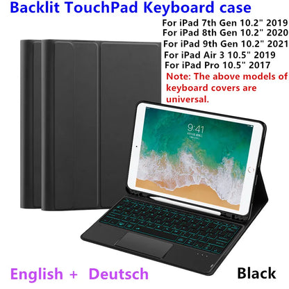 💻✨ Keyboard Case με Touchpad & Backlight – Συμβατό με iPad 7/8/9th Gen, Air3 & Pro 10.5" ✨📱