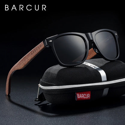 🕶️ BARCUR Γυαλιά Ηλίου από Μαύρο Καρύδι – Polarized UV400, Τετράγωνος Σχεδιασμός με Premium Θήκη 🌳✨