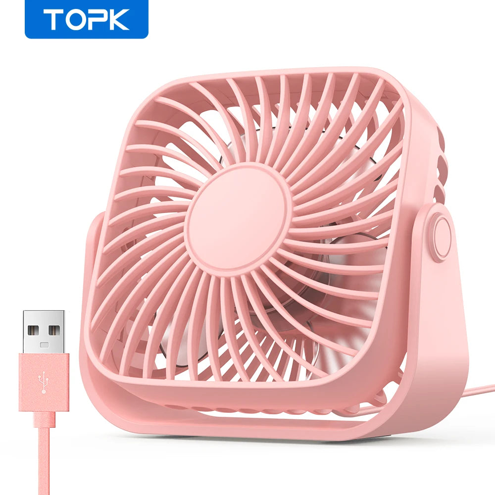 TOPK K52 Mini USB Fan 4” – Portable Desk Fan with 3 Speeds & 360° Adjustment
