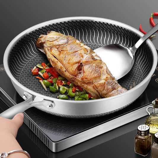 🍳 Τηγάνι 316L Ανοξείδωτου Ατσαλιού με Διπλή Επιφάνεια Honeycomb – Tri-Ply Κατασκευή | Αντικολλητικό, Ανθεκτικό & Κατάλληλο για Όλες τις Εστίες