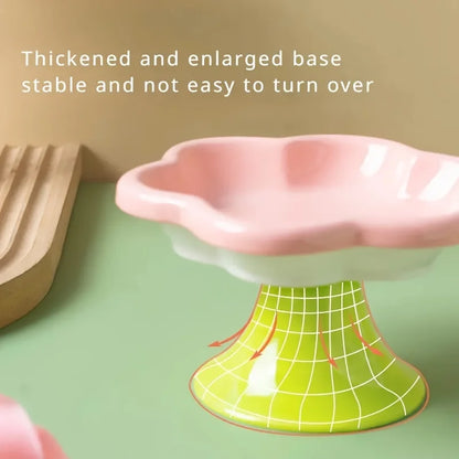 Ceramic Pet Bowl 🌸🐾 | Elevated Design for Neck Protection 🐱 | Food & Water Dish 🍽️ | Stylish Stand Included ✅