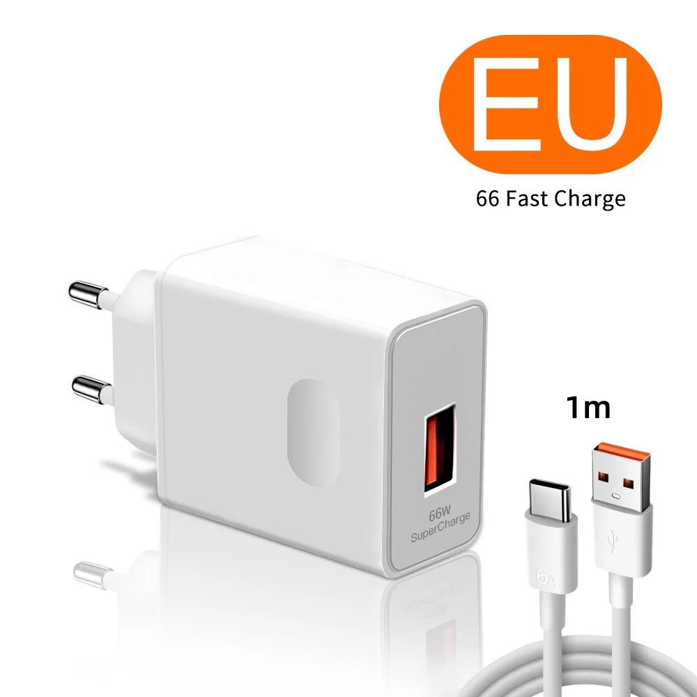 ⚡🔌 6A 66W Super Fast Wall Charger – EU/US Plug για Huawei, Honor & Nova Series