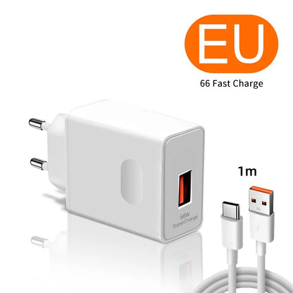 ⚡🔌 6A 66W Super Fast Wall Charger – EU/US Plug για Huawei, Honor & Nova Series