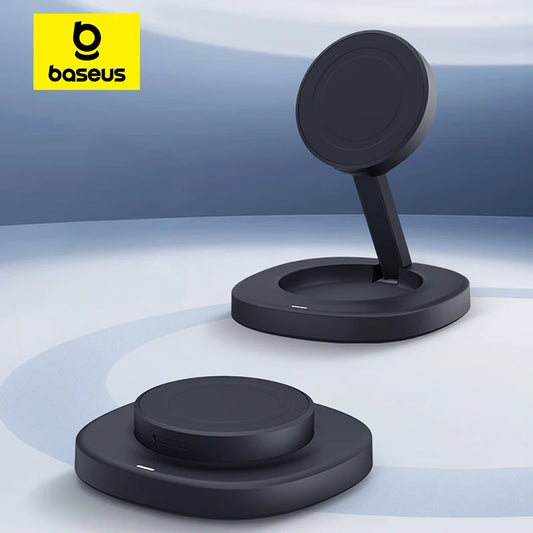 Baseus Qi2 15W Foldable Magnetic Wireless Charger Stand – Προσαρμόσιμη Βάση Φόρτισης για iPhone & AirPods 🔋📱