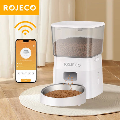 🐱 ROJECO 2L Smart Automatic Cat Feeder | Αυτόματος WiFi Διανομέας Τροφής για Γάτες & Μικρούς Σκύλους | Με Χρονοδιακόπτη & Έλεγχο μέσω Εφαρμογής