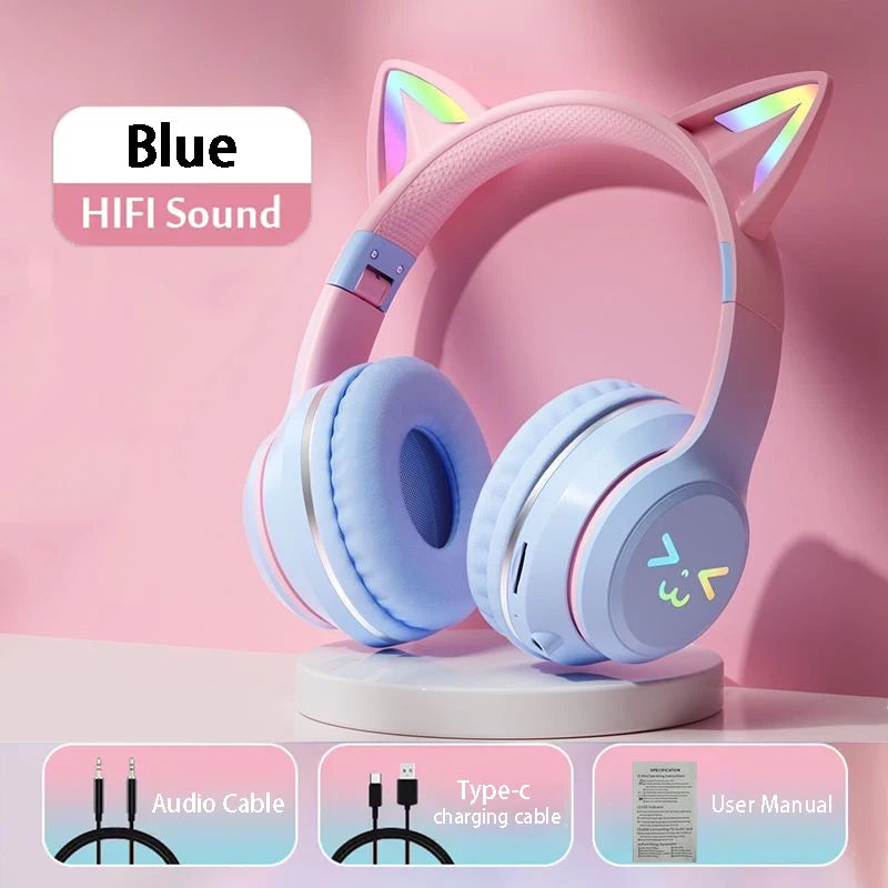🎧 RGB Glow Cat Ear Wireless Headphones | Bluetooth 5.3 Earbuds με LED Φωτισμό & Μικρόφωνο | Ασύρματα Gaming & Sports Headphones