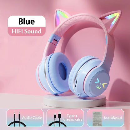 🎧 RGB Glow Cat Ear Wireless Headphones | Bluetooth 5.3 Earbuds με LED Φωτισμό & Μικρόφωνο | Ασύρματα Gaming & Sports Headphones