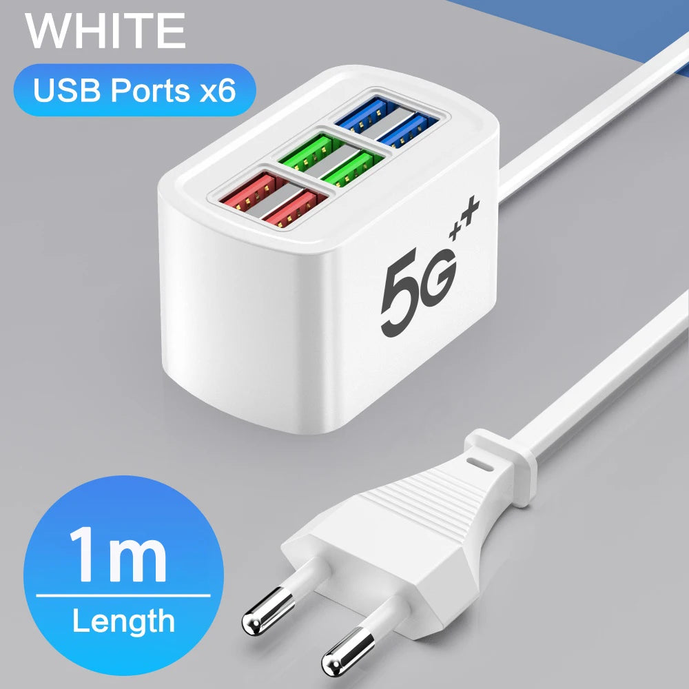 ⚡ Fast USB Charger 6-in-1 – Desktop Power Strip με 5 Θύρες USB + 1 AC