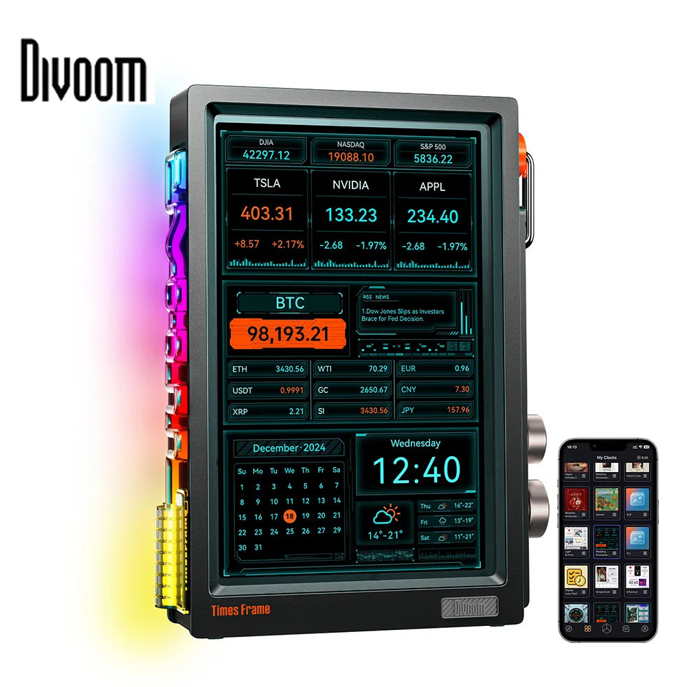 Divoom Times Frame Smart HD Screen 10.1” – Smart Digital Frame, Clock & Productivity Hub