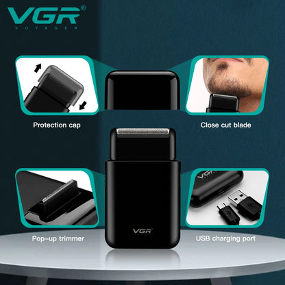 🧔 VGR V-390 Mini Electric Shaver – Επαναφορτιζόμενη Ξυριστική Μηχανή με Trimmer & Διπλή Λεπίδα | Compact, Αθόρυβη & Ανοξείδωτη