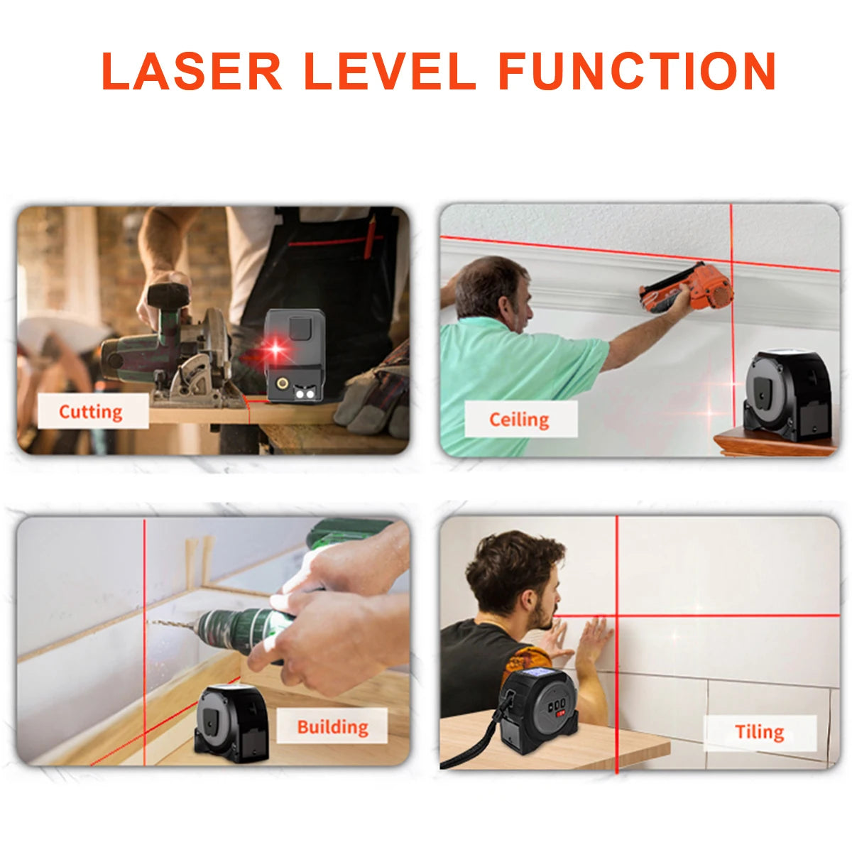 📐🔦 3-in-1 Laser Distance Meter & Measuring Tape 5m – Digital Distance Measurer with Laser Cross and Magnet 🔦📐