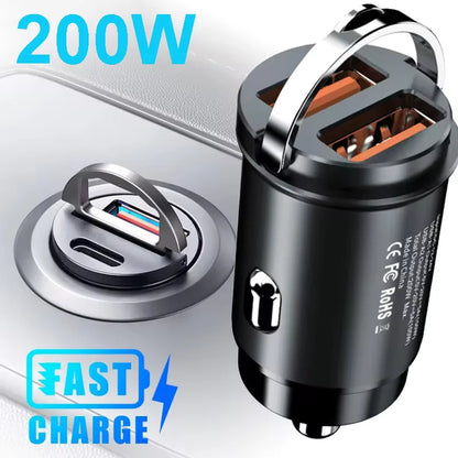⚡🚗 Mini Car Charger QC3.0 PD 100W/200W – Dual USB & Type-C Γρήγορος Φορτιστής Αυτοκινήτου 12-24V