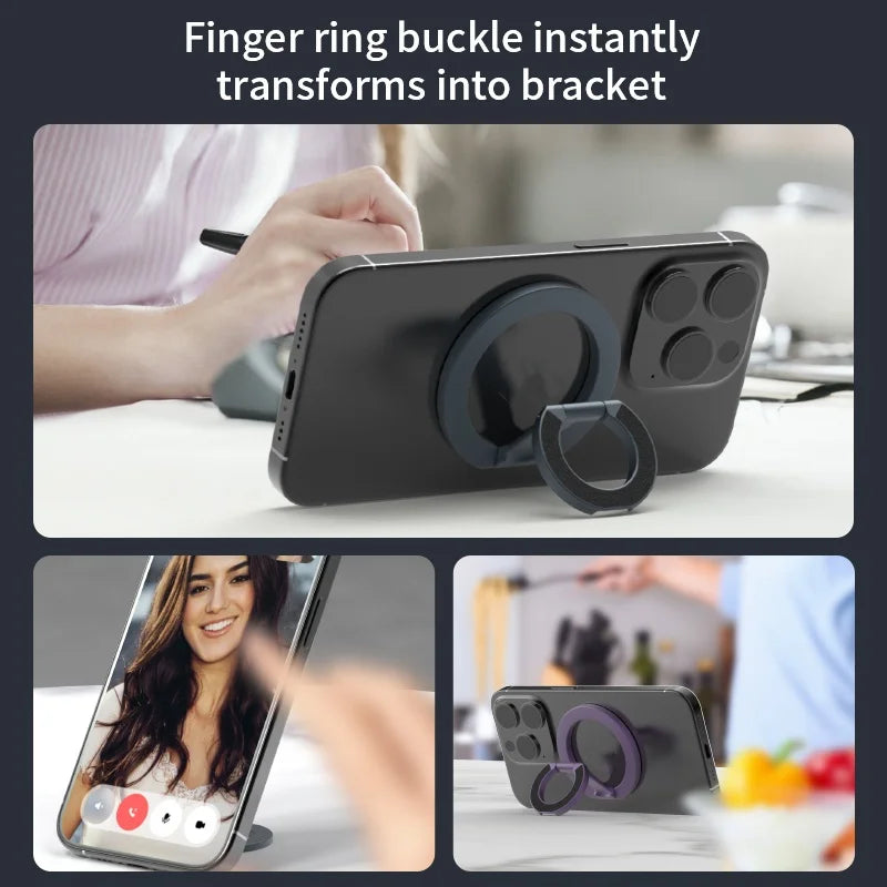 📱🧲 WSSHE MagSafe Double-Sided Magnetic Ring Holder 🚀 (Universal Grip & Stand)