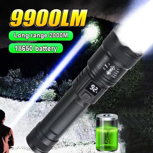 🔦 9900LM Powerful LED Flashlight – Επαναφορτιζόμενος Φακός με Zoom & Ένδειξη Μπαταρίας (USB Type-C)