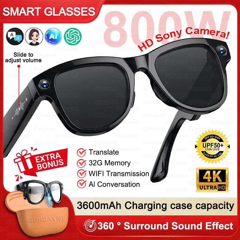 GUHUAVMI M02 Ultra AI Smart Glasses – AI Smart Glasses with Camera, Translation, 32GB & Bluetooth 5.3