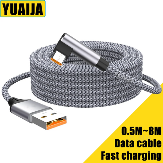 🔌⚡ 6A USB-C Elbow Fast Charge Cable – 3m/5m Γωνιακό Καλώδιο Γρήγορης Φόρτισης & Data Sync για Samsung, Huawei, Xiaomi, OnePlus 🎮📱