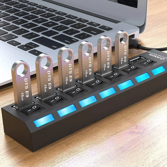 🔌💻 USB 2.0 Hub με 7 Θύρες – Multi USB Splitter με Διακόπτες & LED Ένδειξη