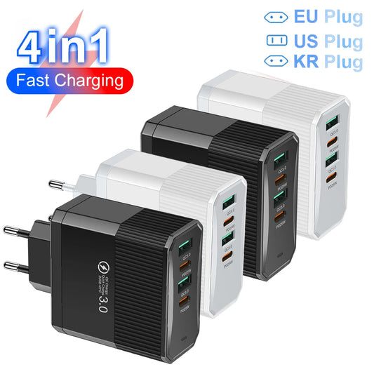 ⚡🔌 USB-C Πολυφορτιστής 4 Θυρών PD & QC3.0 🚀📱 (50W)