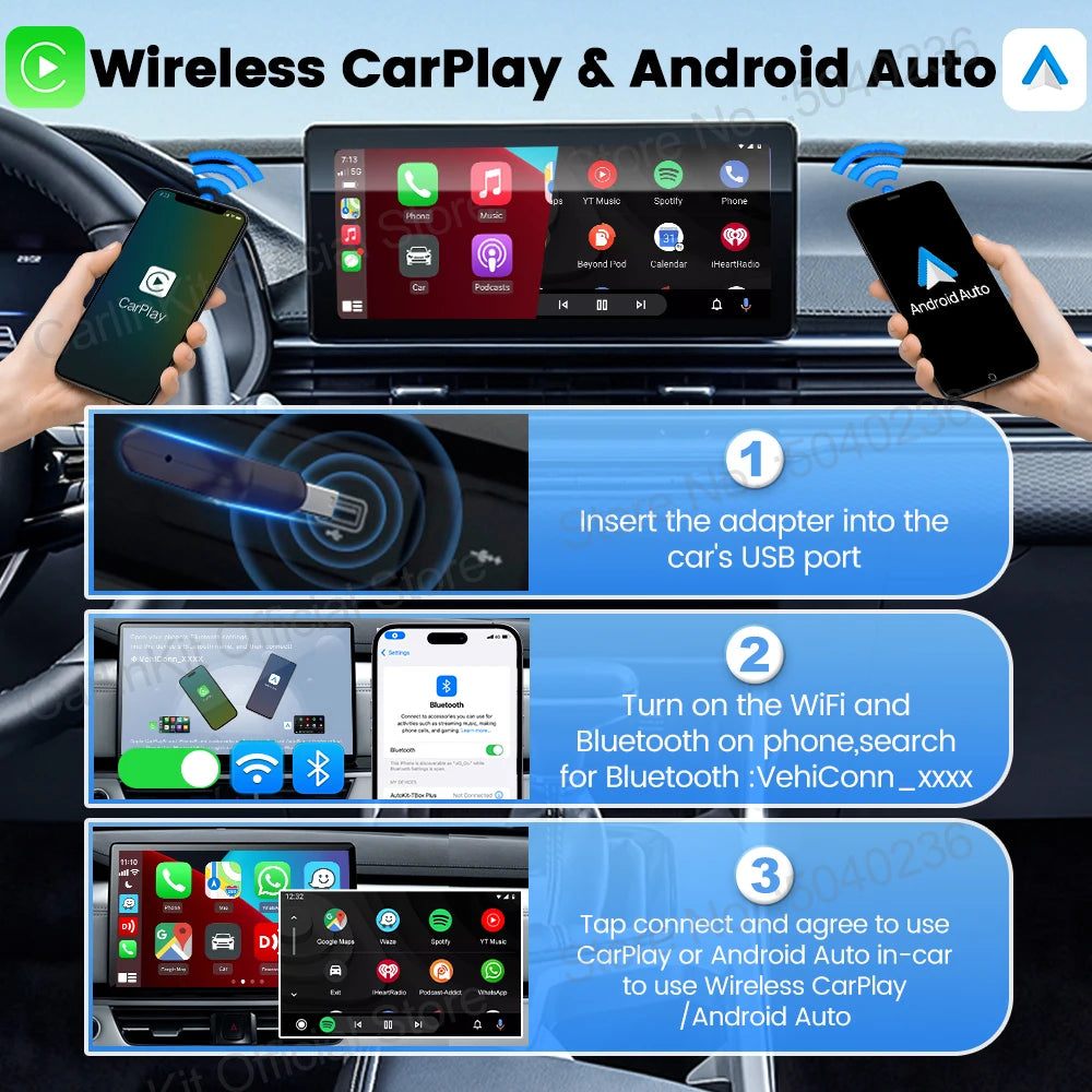 🚗 CarlinKit 5.0 Mini Ultra Wireless Adapter | Wireless CarPlay & Android Auto | Plug & Play | WiFi + Bluetooth Auto Connect | For OEM Car Systems