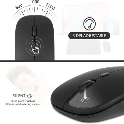 🖱️ Rechargeable Wireless Mouse – Dual Mode Bluetooth + 2.4GHz • Silent Click • Rechargeable Battery • 800–1600 DPI • Ultra-Slim Design ⚡