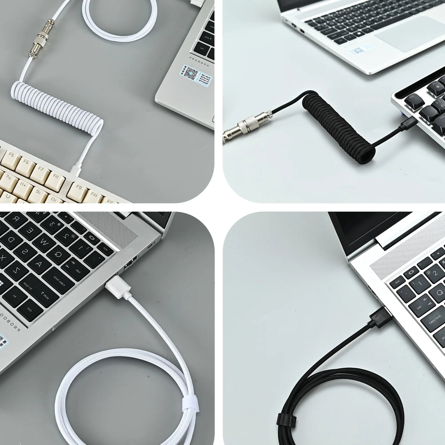 Coiled Keyboard Cable Type-C to USB-A with Detachable Metal Aviator