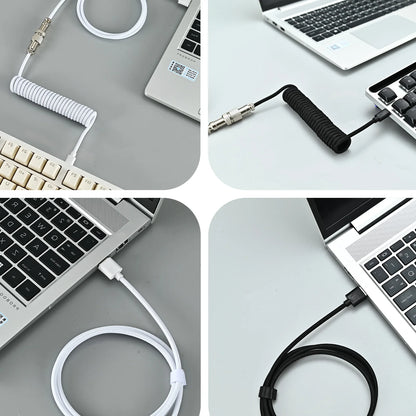 Coiled Keyboard Cable Type-C to USB-A with Detachable Metal Aviator