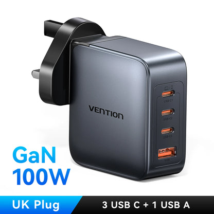 ⚡ Vention 100W GaN Φορτιστής 4 Θυρών USB-C – PD Fast Charge Η απόλυτη λύση για ταυτόχρονη και γρήγορη φόρτιση laptop, tablet και smartphone! 💻📱🔋