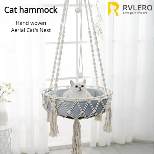 🐱 Χειροποίητη Αιωρούμενη Αιώρα για Γάτες – Hand Woven Cotton Rope Cat Hammock | Κρεμαστό Κρεβατάκι Εσωτερικού Χώρου με Μαξιλάρι