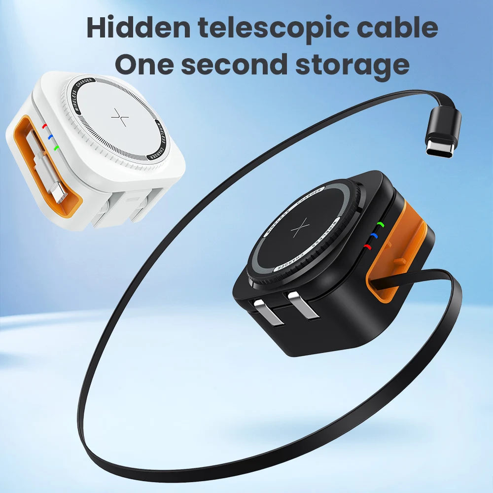 3-in-1 Portable 15W MagSafe Wireless Charging Cradle με Αναδιπλούμενο Καλώδιο