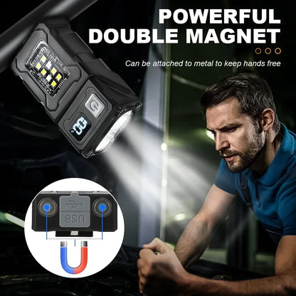 🔦 MINI USB Επαναφορτιζόμενος Φακός LED – Μαγνητικός, Περιστρεφόμενος 180° με COB & Power Bank Λειτουργία ⚡✨