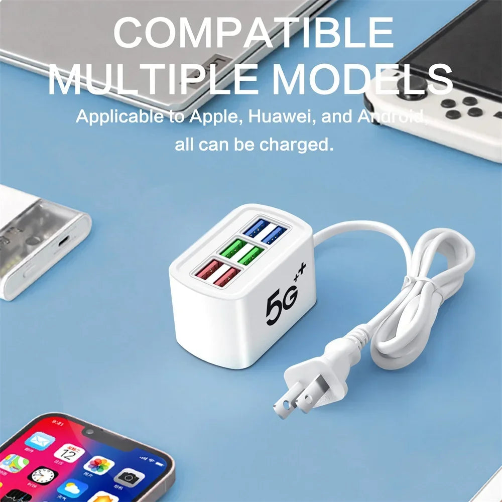 ⚡ Fast USB Charger 6-in-1 – Desktop Power Strip με 5 Θύρες USB + 1 AC