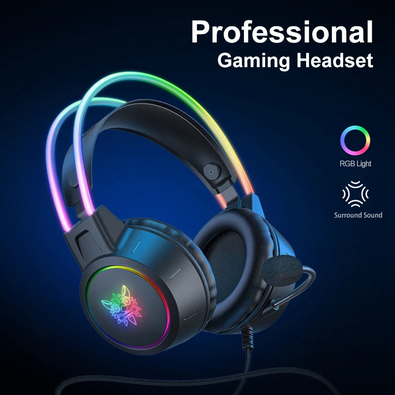🎧 ONIKUMA RGB Gaming Headset με HD Μικρόφωνο & 3.5mm Jack | Για PC, PS4, PS5, Xbox & Switch | 50mm Drivers & Ρυθμιζόμενο Φως RGB