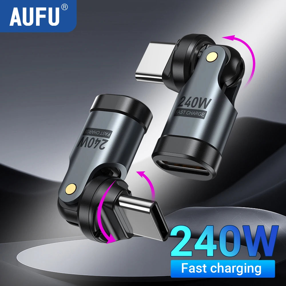 🔌 AUFU PD 240W USB-C to Type-C OTG Adapter – 540° Περιστροφή & Fast Charge