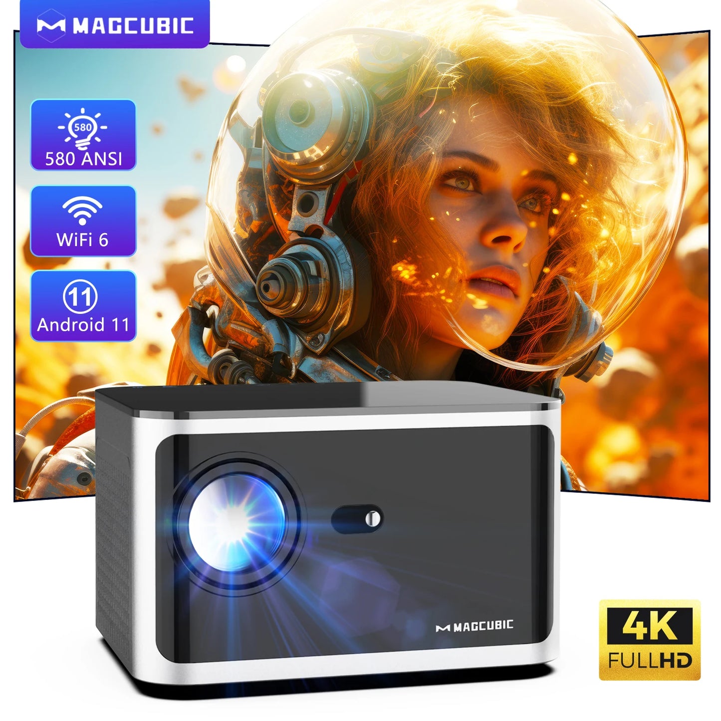 🎥 Magcubic HY350 Pro – 580ANSI Smart Projector με Android 11, 4K Υποστήριξη & Αυτόματη Εστίαση