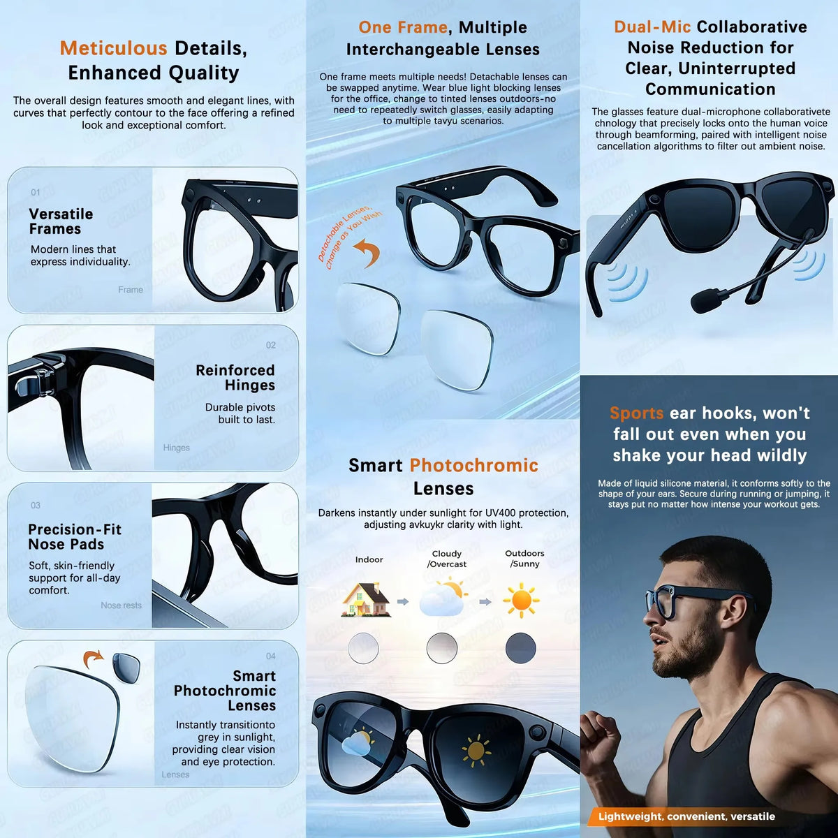 GUHUAVMI M02 Ultra AI Smart Glasses – AI Smart Glasses with Camera, Translation, 32GB & Bluetooth 5.3