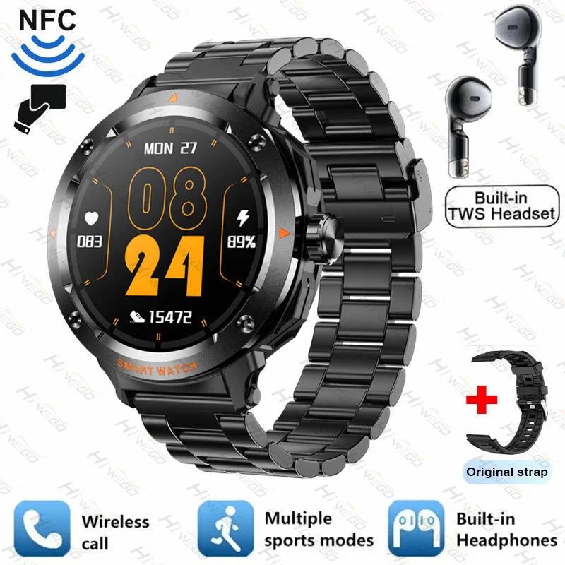 ⌚ Smart Watch με Ενσωματωμένα Bluetooth Ακουστικά 2-σε-1 | NFC, Κλήσεις, GPS, Καρδιακός Ρυθμός & Μουσική – Ιδανικό Δώρο για Άνδρες
