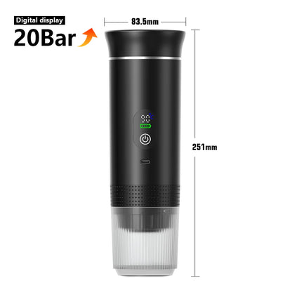 ☕🚗 Wireless Electric Portable Espresso Coffee Machine – 3 σε 1 Καφετιέρα Κάψουλας & Αλεσμένου Καφέ για Σπίτι, Αυτοκίνητο & Camping