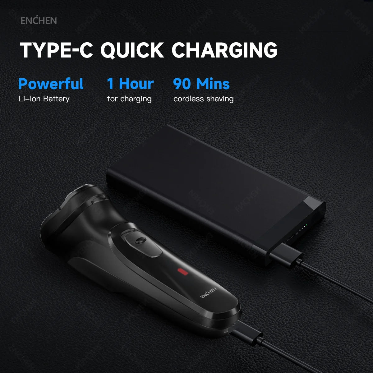 🪒⚡ ENCHEN Blackstone 3D Ηλεκτρική Ξυριστική Μηχανή για Άνδρες – Επαναφορτιζόμενη με USB Type-C & 3D Floating Blades 💈