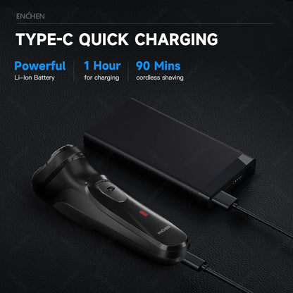 🪒⚡ ENCHEN Blackstone 3D Ηλεκτρική Ξυριστική Μηχανή για Άνδρες – Επαναφορτιζόμενη με USB Type-C & 3D Floating Blades 💈