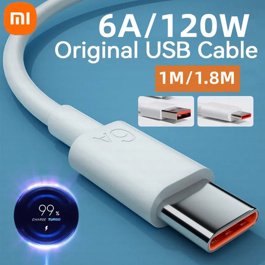 ⚡ Xiaomi Original 6A USB Type-C Turbo Cable – 120W Turbo Fast Charging (1M/1.8M) 📱🔋