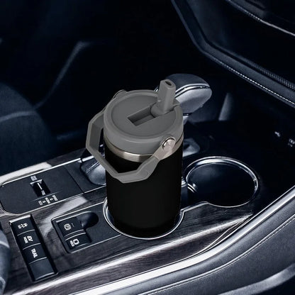 30 Oz Stainless Steel Thermos Mug Tritan Material Double Layer Vacuum Insulation Tape Handle, Perfect for Iced and Hot Drinks