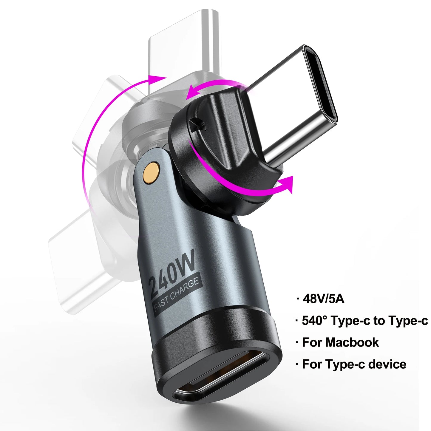 🔌 AUFU PD 240W USB-C to Type-C OTG Adapter – 540° Περιστροφή & Fast Charge