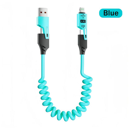 🔌⚡ 4-in-1 Spring Data Cable – Γρήγορη Φόρτιση & Απόλυτη Ευελιξία! ⚡🔌 65W | 6A | Retractable USB Type-C | Compatible with iPhone 15/14/13/12 & More