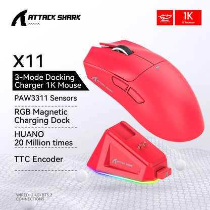 🦈🎮 Attack Shark X11 Wireless Gaming Mouse – RGB, Tri-Mode & PAW3311 ⚡