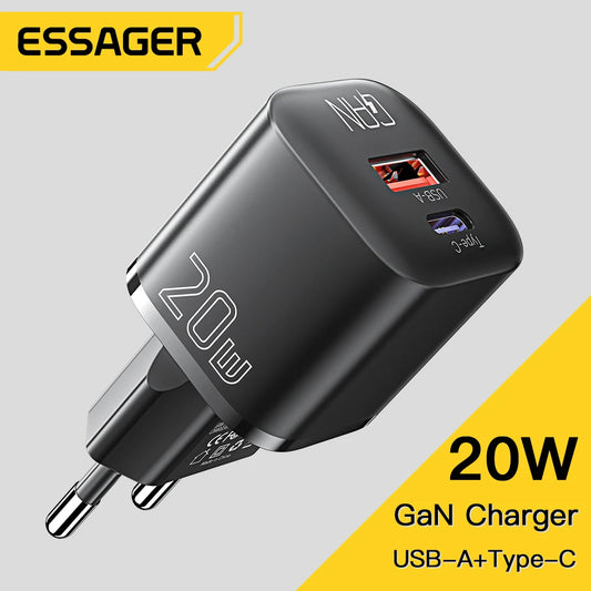 ⚡ Essager 20W GaN USB Type C Charger – PD & QC 3.0 Γρήγορος Φορτιστής