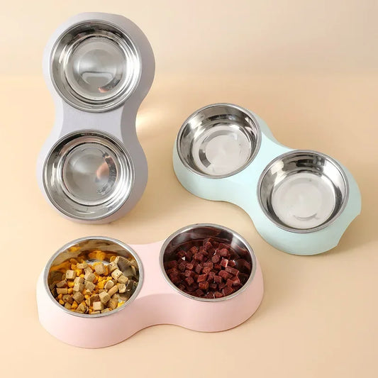 Double Pet Bowl 🐾 | Stainless Steel 🥣 | Food & Water Set 💧 | For Dogs & Cats 🐶🐱 | Non-Slip Feeding ✅
